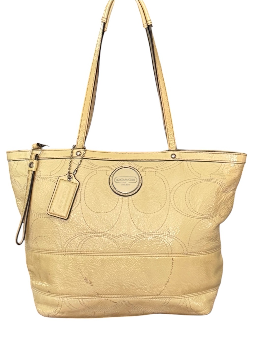 Coach Signature Stitch C
Yellow Patent Leather Tote
Shoulder Bag F 15142